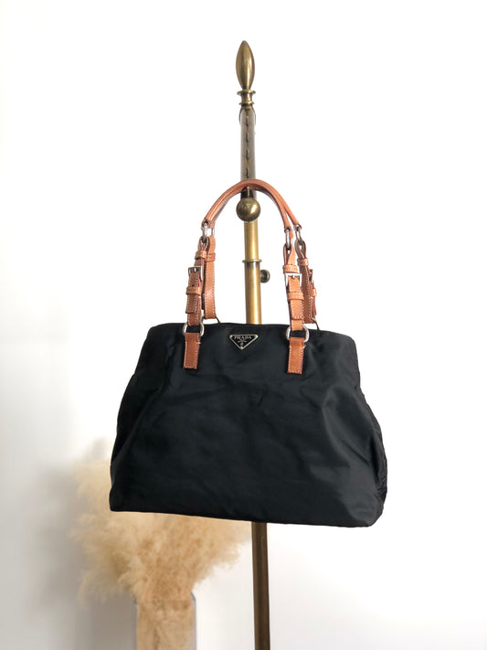 PRADA Triangle Logo Handbag Black Vintage 3gbhv8