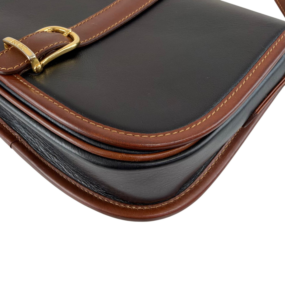CELINE Front Buckle Shoulder bag Black×Brown Vintage 8seizv
