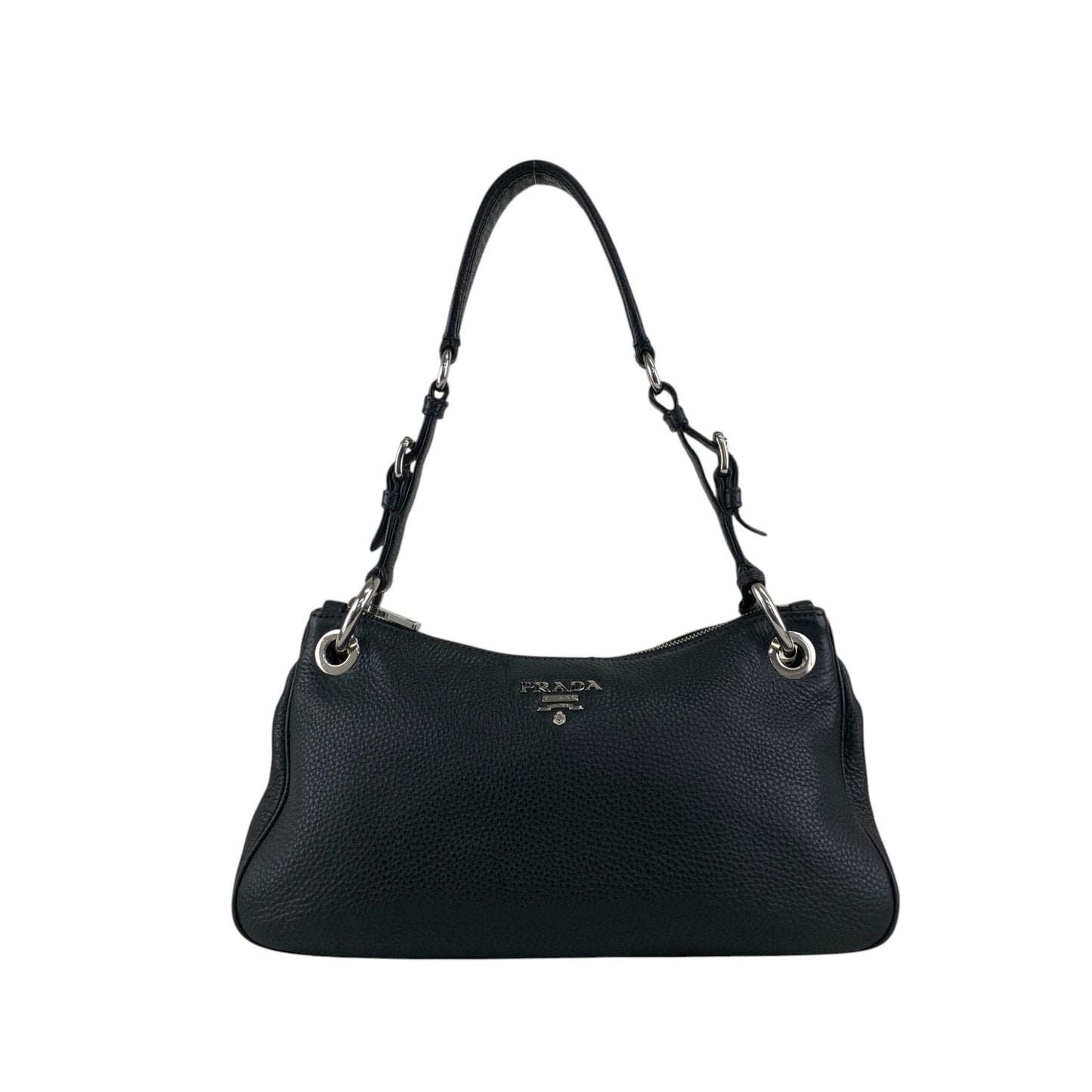 PRADA Logo Shoulder bag Hobobag Black Vintage 3hyfab