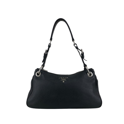 PRADA Logo Shoulder bag Hobobag Black Vintage 3hyfab