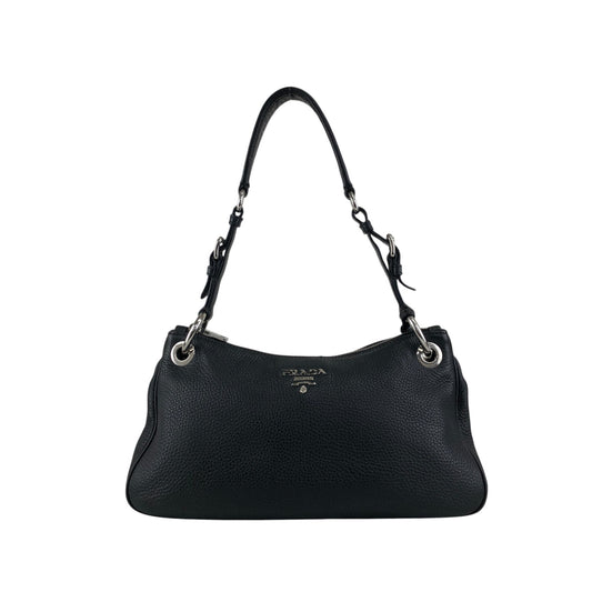 PRADA Logo Shoulder bag Hobobag Black Vintage 3hyfab