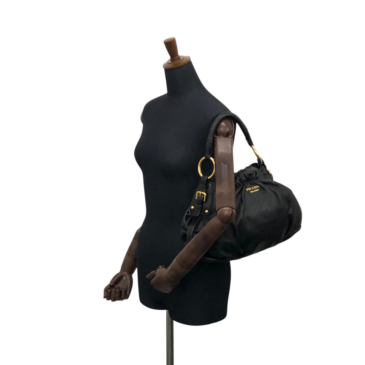 PRADA Logo Shoulder bag Hobobag Black Vintage ay6whk