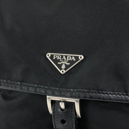 PRADA Tessuto Triangle Logo Front Buckle Shoulder bag Black Vintage kyt5ds