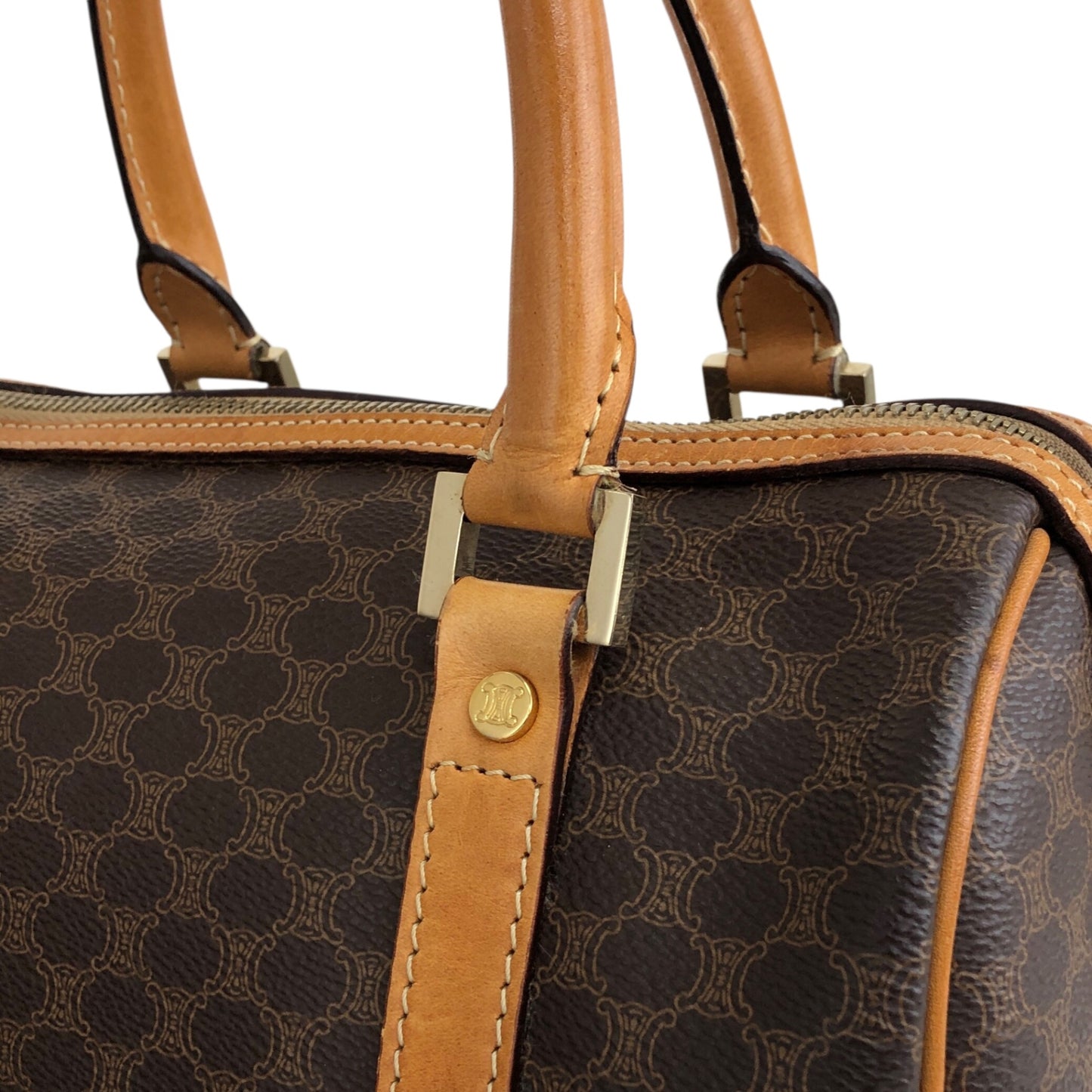 CELINE Macadam Small Boston bag Handbag Brown Vintage h2xbbg