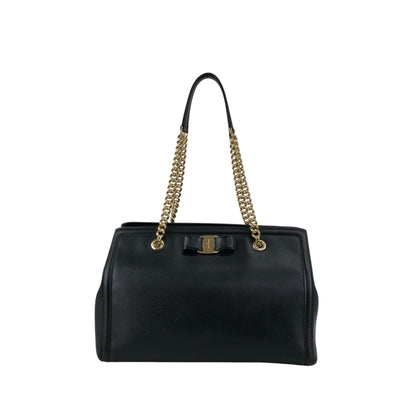 Salvatore Ferragamo Vala Chain Shoulder bag Handbag Black Vintage 3bmif6