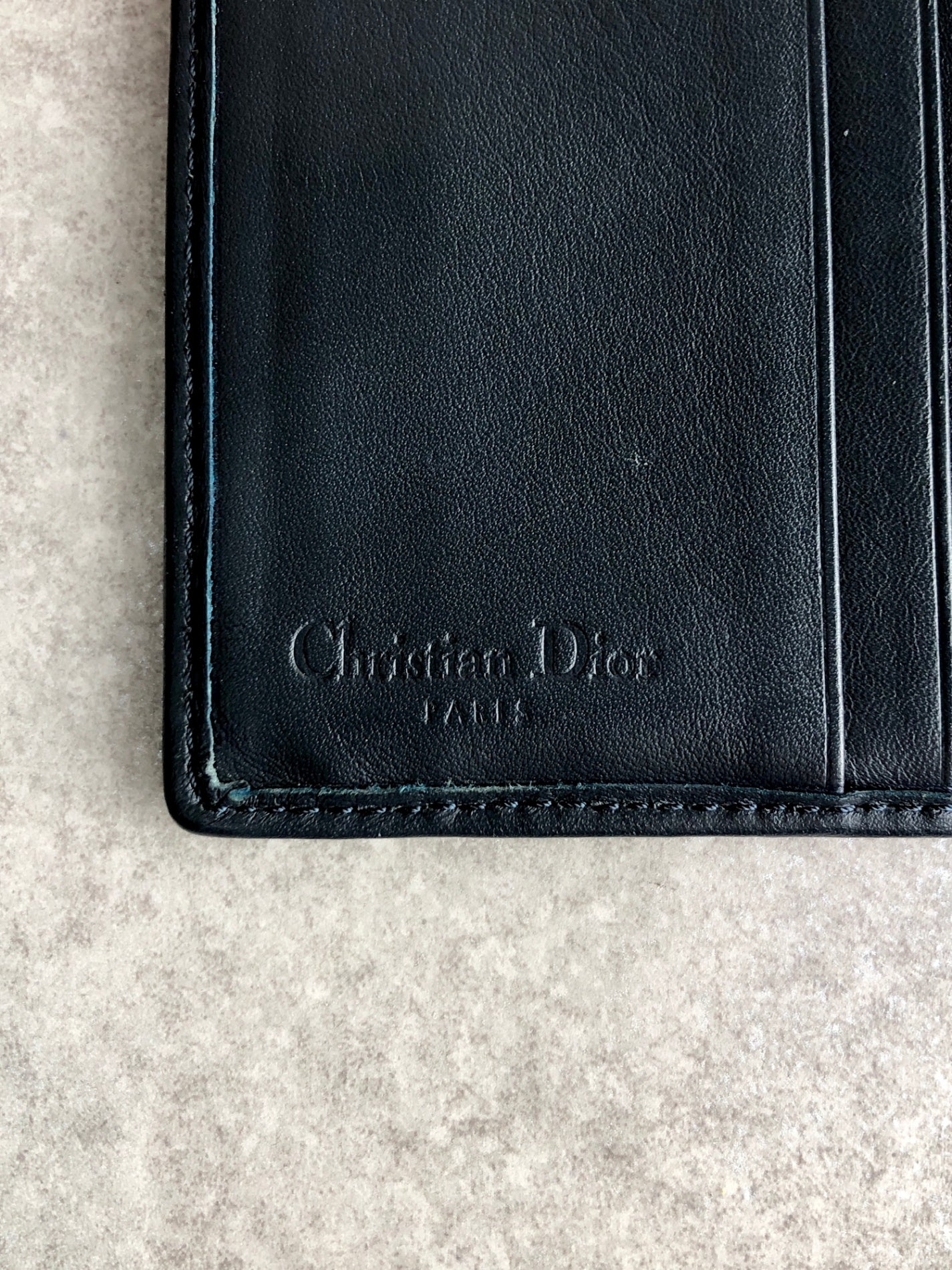 Christian Dior Trotter DIOR Logo Trifold Wallet Navy Vintage ezgvkt