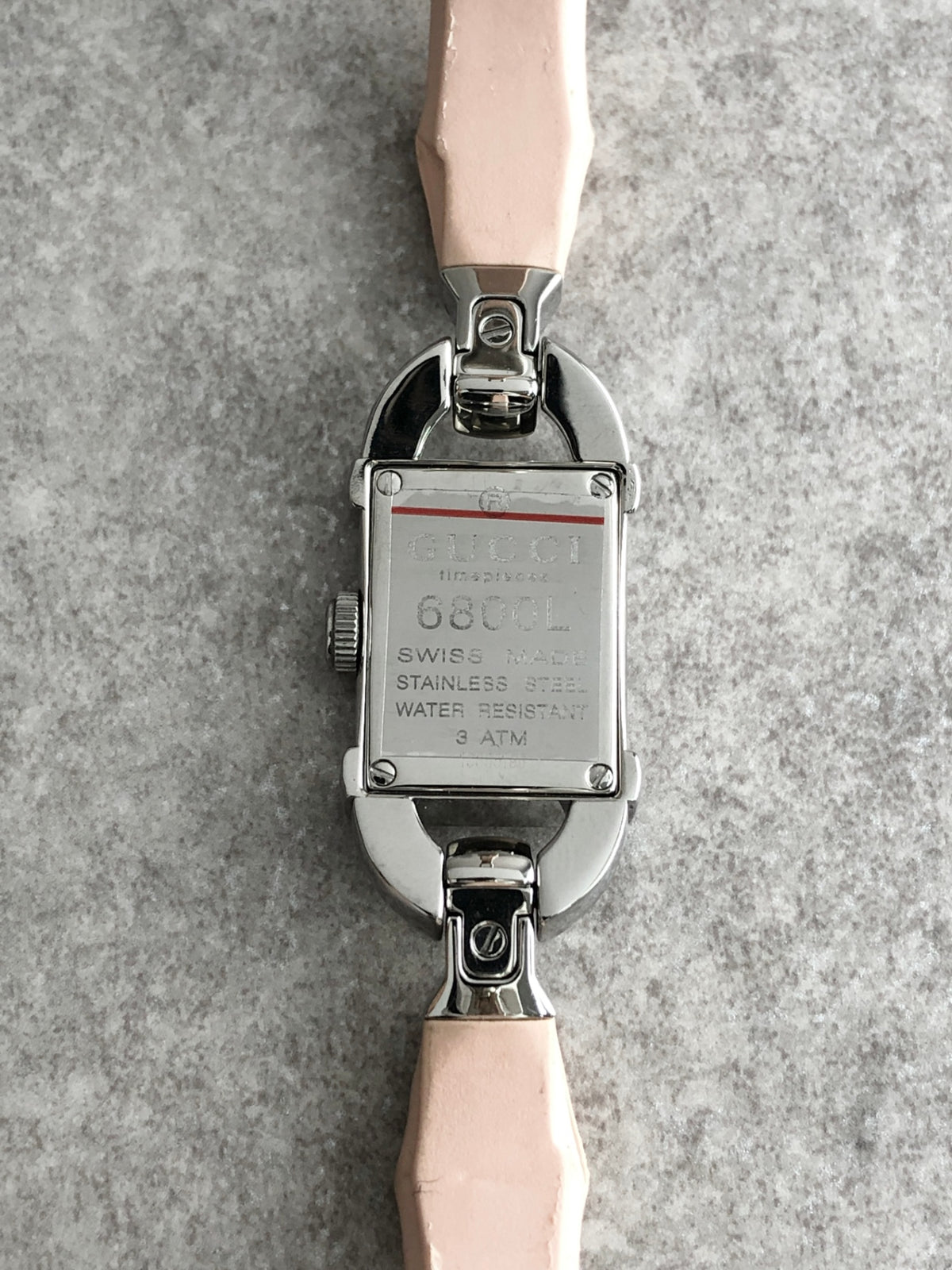 GUCCI Bamboo Logo Quartz Watch Silver×Pink 6800L Vintage 37ndtf