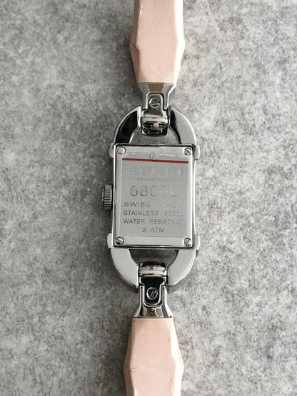 GUCCI Bamboo Logo Quartz Watch Silver×Pink 6800L Vintage 37ndtf