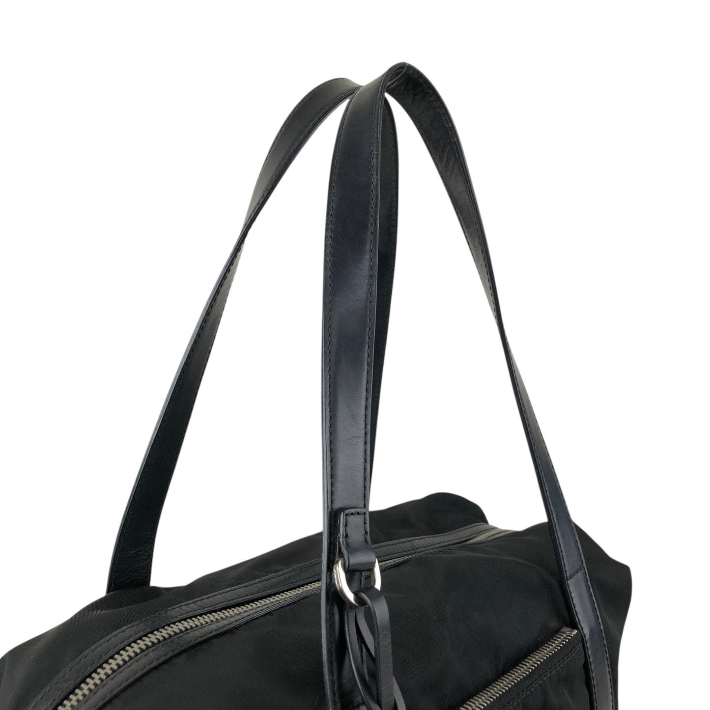 PRADA Tessuto Triangle Logo Small Boston bag Handbag Black Vintage pde7em