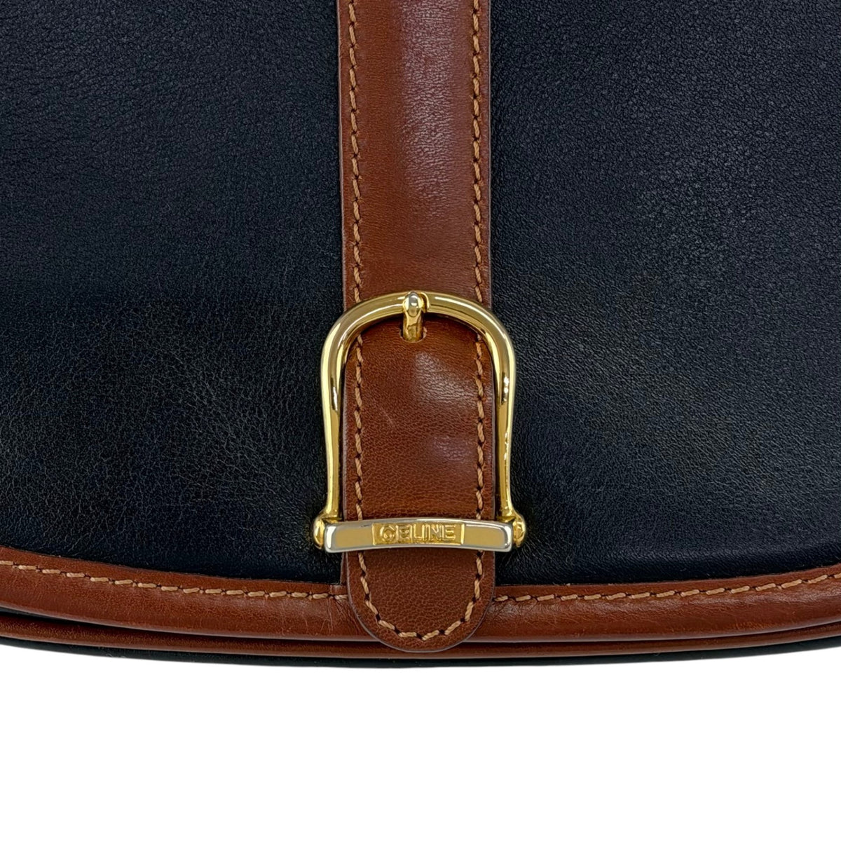 CELINE Front Buckle Shoulder bag Black×Brown Vintage 8seizv