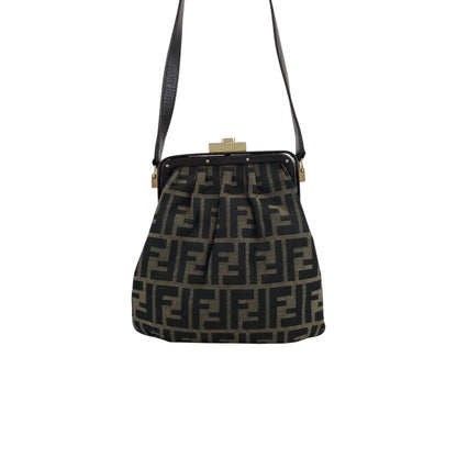 FENDI Zucca Metal Clasp Shoulder bag Brown Vintage kkfpvd