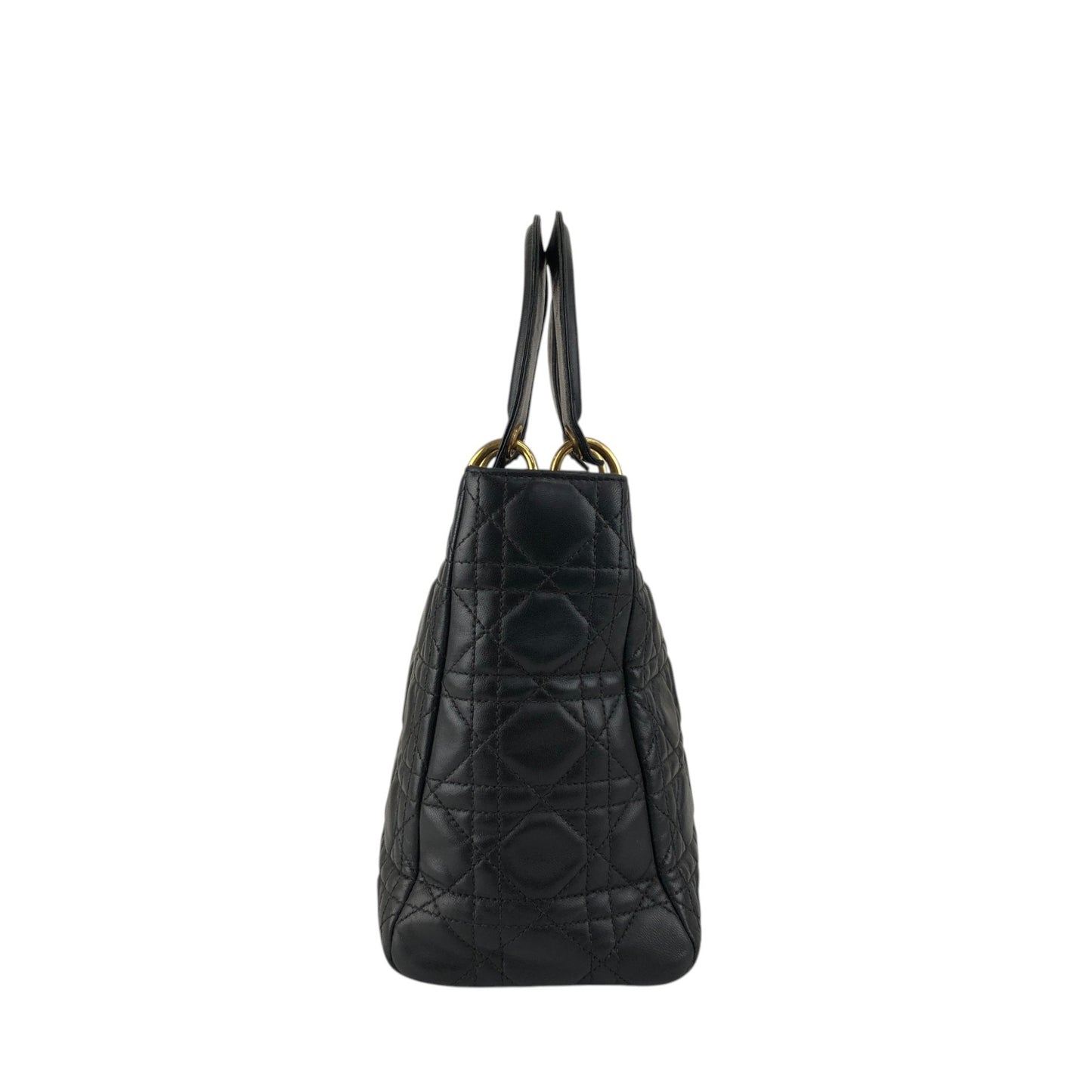 Christian Dior Lady Dior Cannage Charm Handbag Black Vintage 5udh48