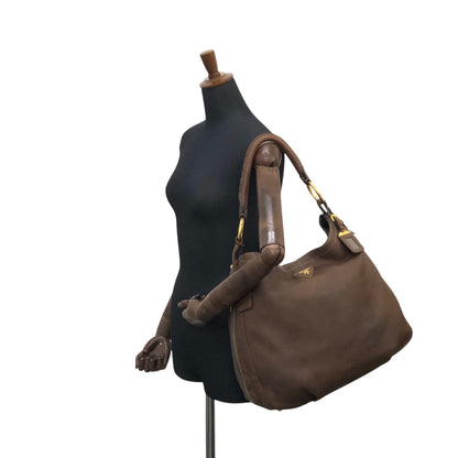 PRADA Triangle Logo Shoulder bag Hobobag Brown Vintage ajvtv2