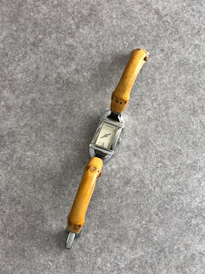GUCCI Bamboo Quartz Watch Silver 6800L Vintage tckmwp