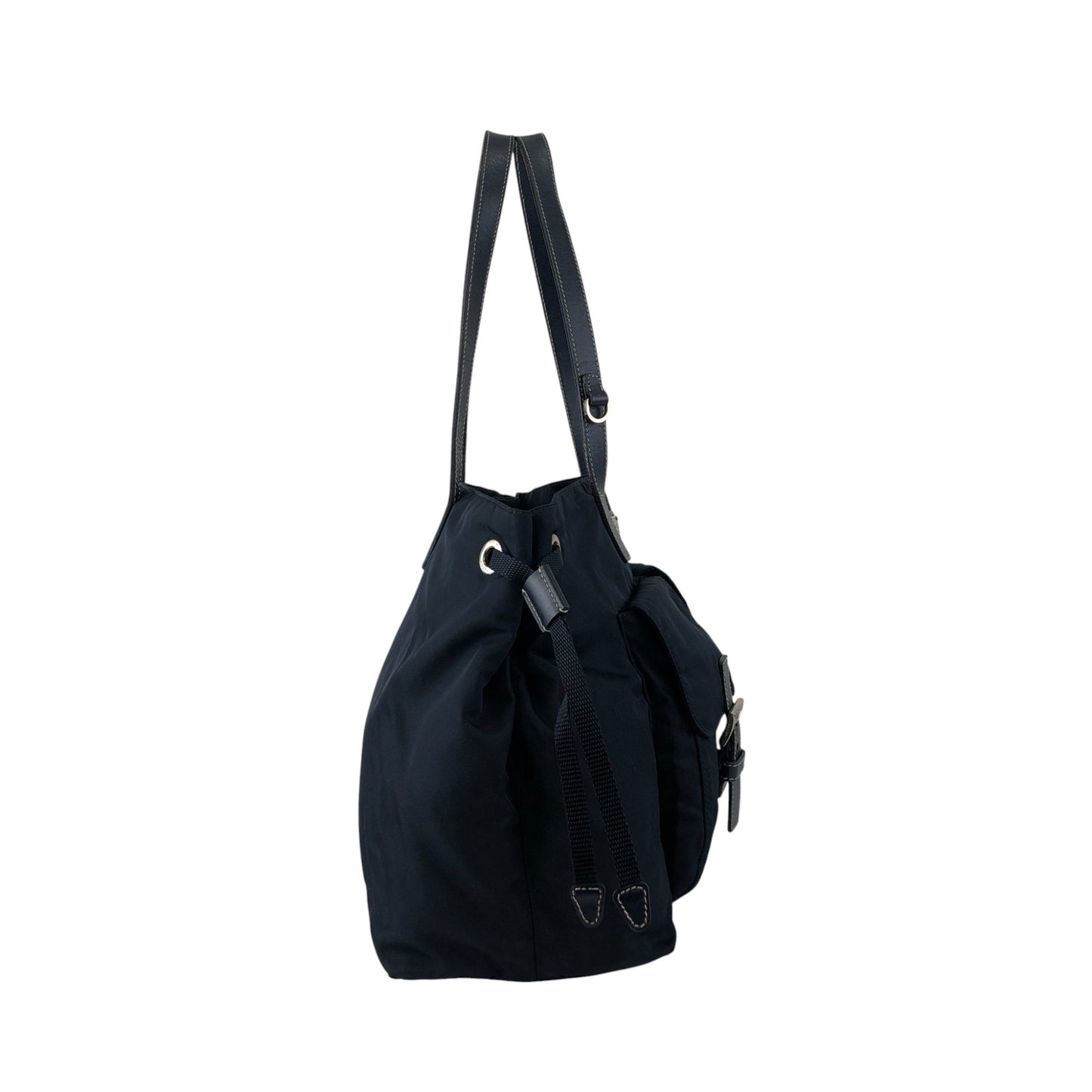 PRADA Tessuto Triangle Logo Double Pocket Totebag Navy Vintage 8ka5ea