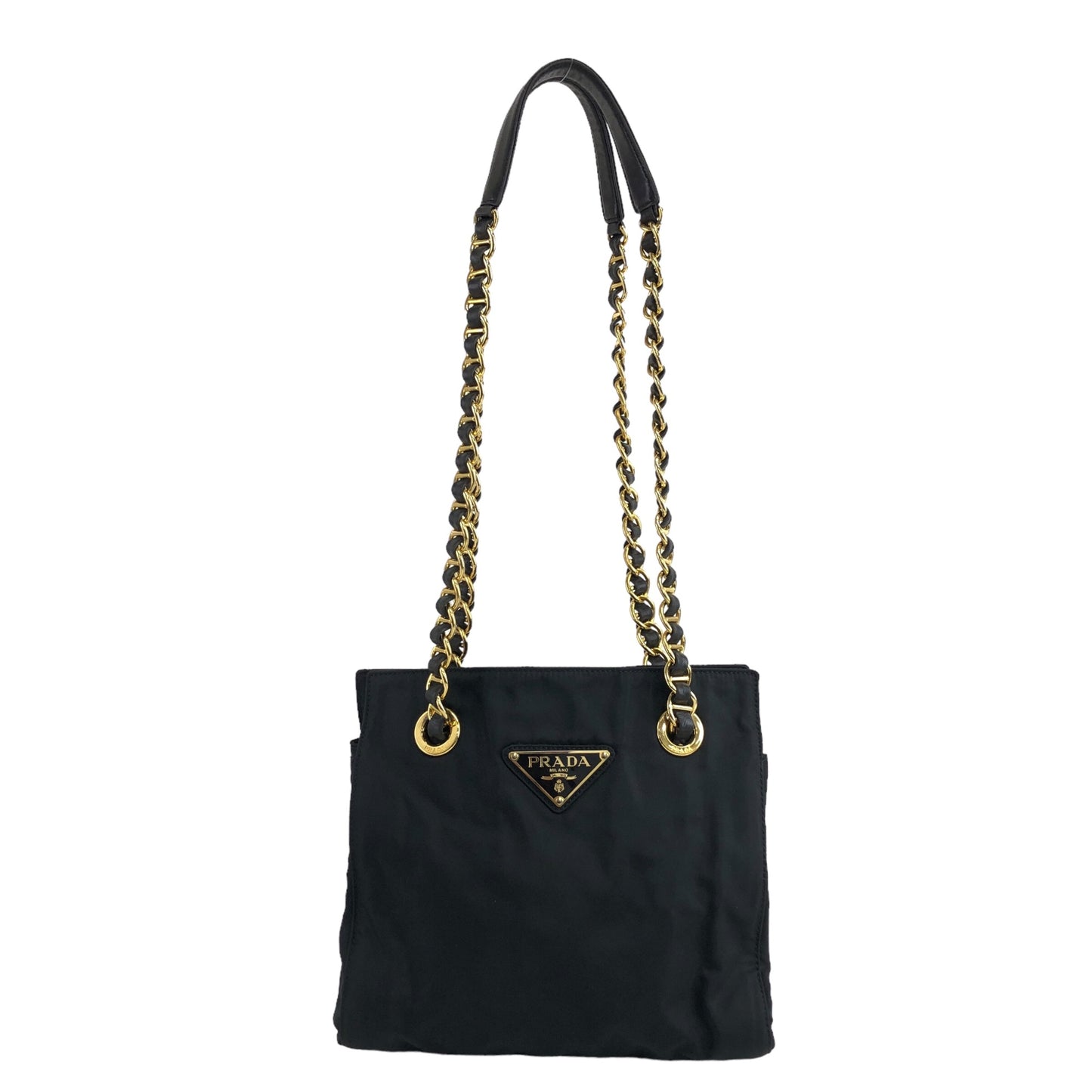 PRADA Triangle Logo Chain Shoulder bag Black Vintage z3k6p8