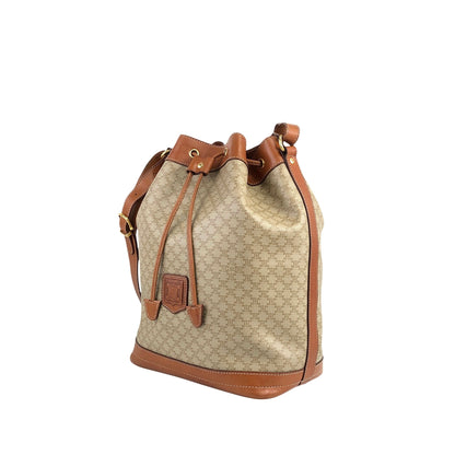 CELINE Macadam Blason Drawstring Shoulder bag Beige Vintage p4favs