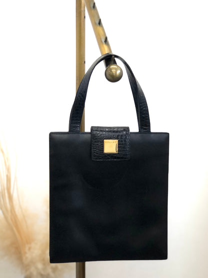 CELINE Logo Handbag Black Vintage ahdakj