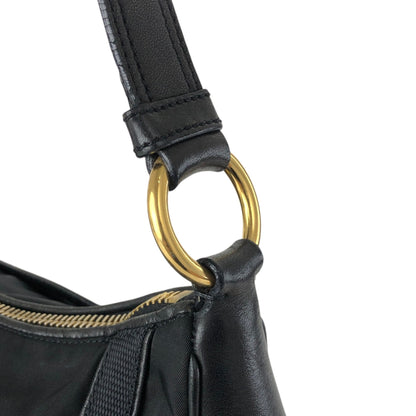PRADA Triangle Logo Front Buckle Shoulder bag Hobobag Black Vintage kmr53p