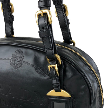 PRADA Logo Embossed Handbag Boston bag Black Vintage nvtnhw