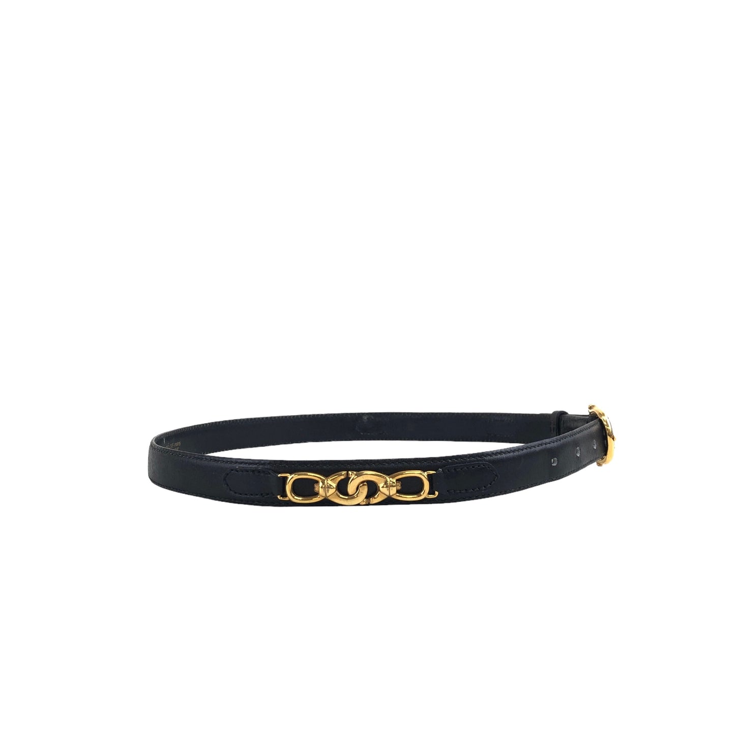 CELINE Leather Belt Black×Gold Vintage jvpnat