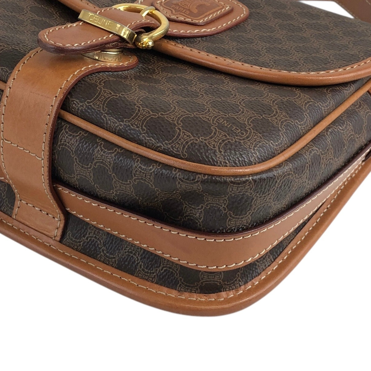 CELINE Macadam Blason Front Buckle Shoulder bag Brown Vintage z5ucpb