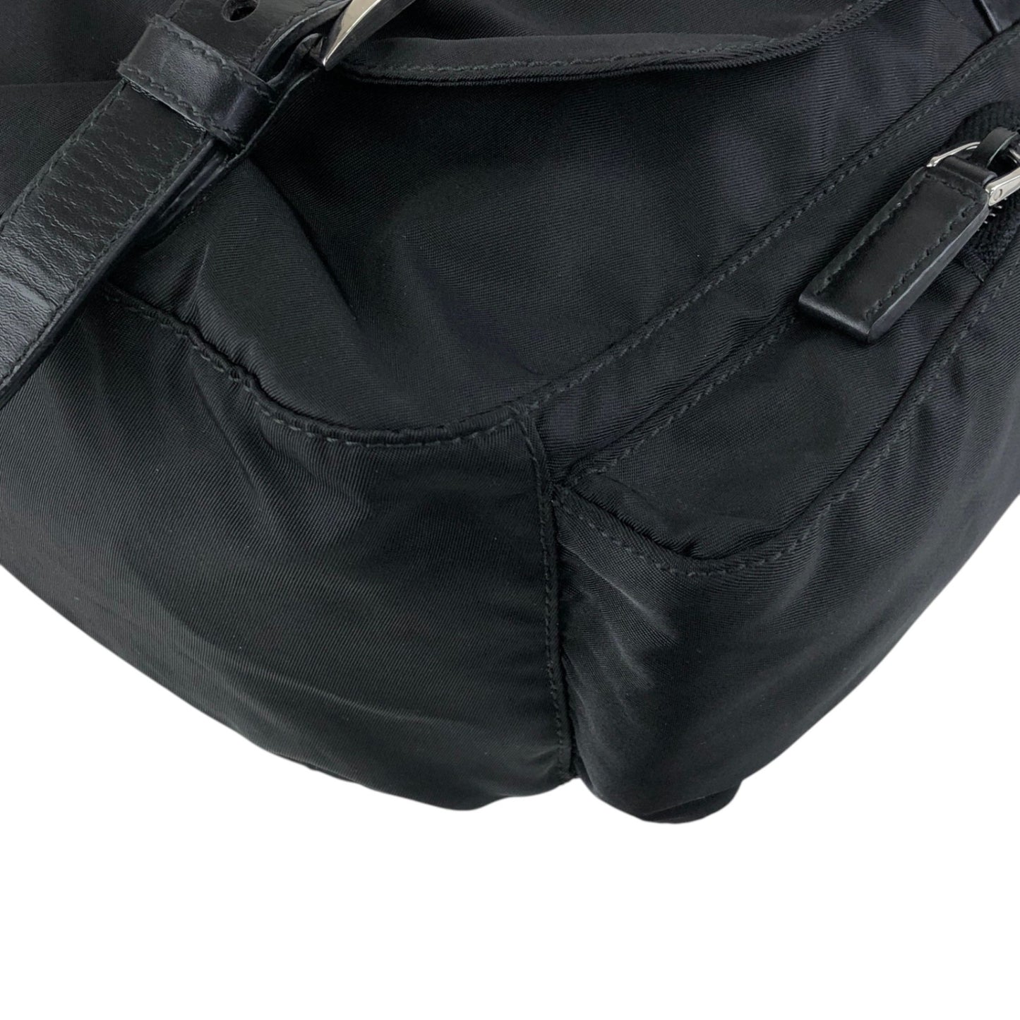PRADA Tessuto Triangle Logo Front Buckle Double Pocket Shoulder bag Black Vintage yejdb4