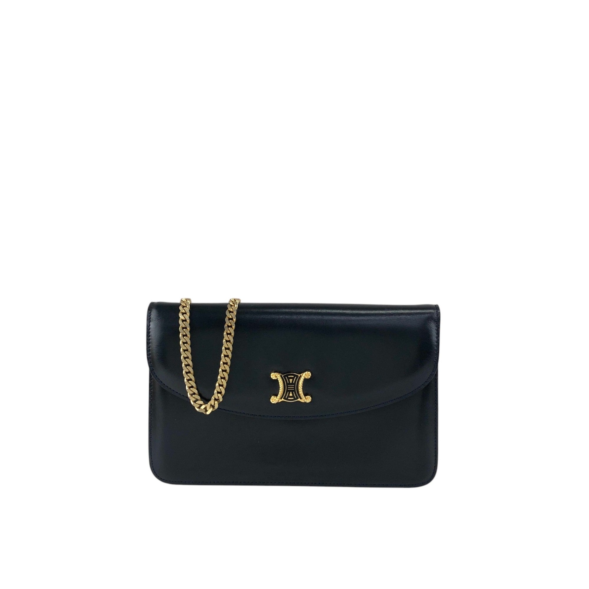 CELINE Triomphe Chain Shoulder bag Black Vintage thnjzk
