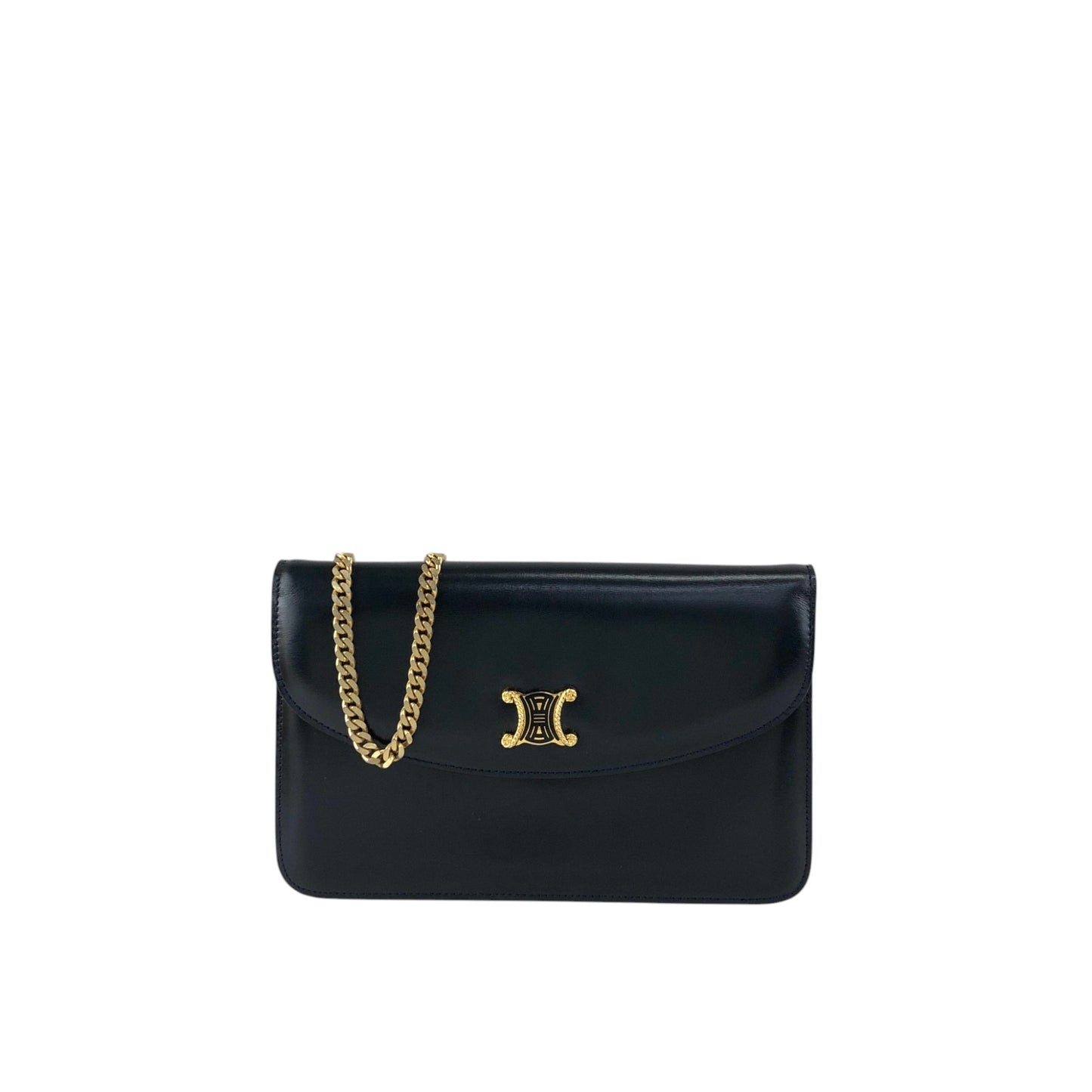 CELINE Triomphe Chain Shoulder bag Black Vintage thnjzk