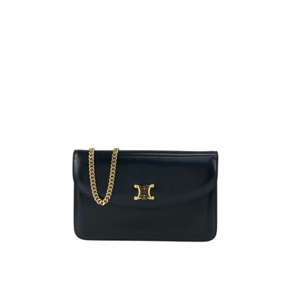 CELINE Triomphe Chain Shoulder bag Black Vintage thnjzk