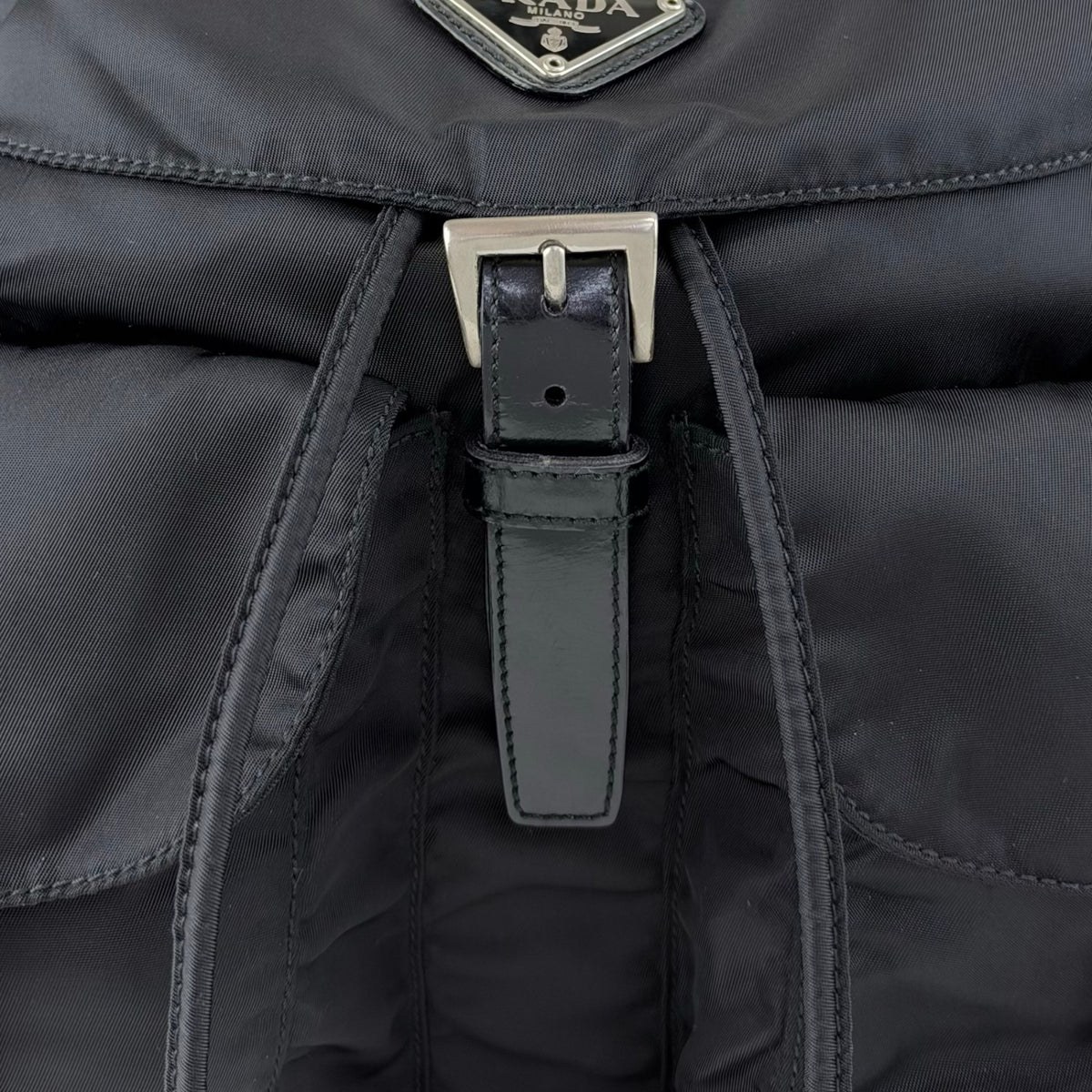 PRADA Tessuto Triangle Logo Double Pocket Backpack Black Vintage 8fef48