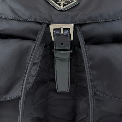 PRADA Tessuto Triangle Logo Double Pocket Backpack Black Vintage 8fef48