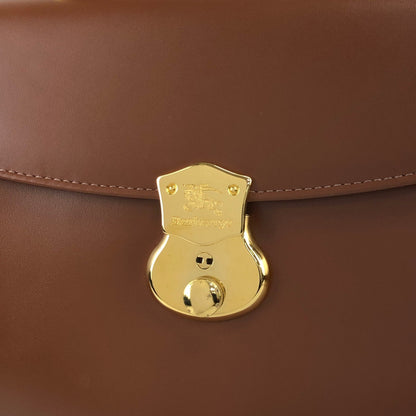 BURBERRY Front Lock Top Handle Handbag Brown Vintage 8sk6uz