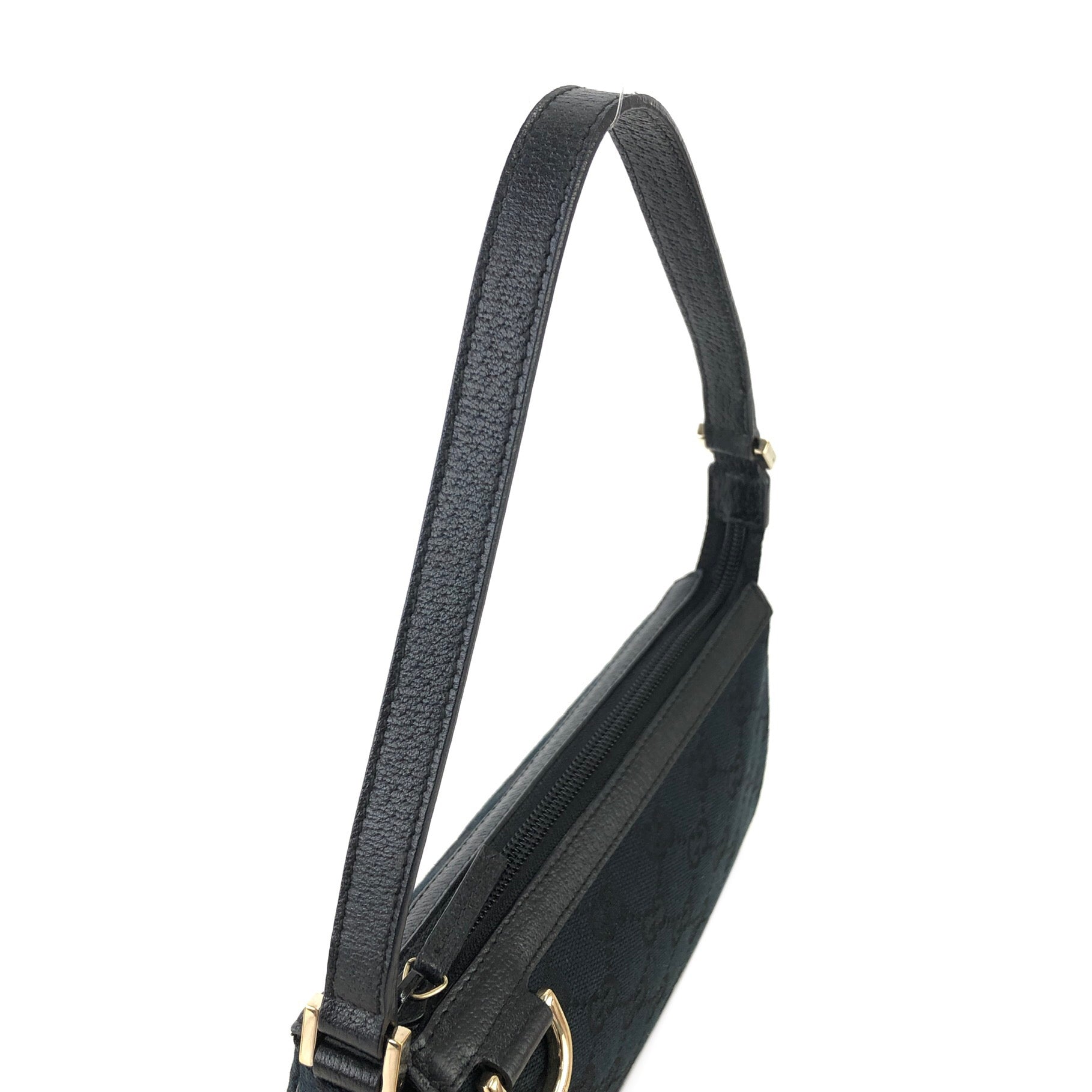 GUCCI Vintage GG Monogram Logo Pochette Mini Handbag Zip Black Canvas Rank  AB
