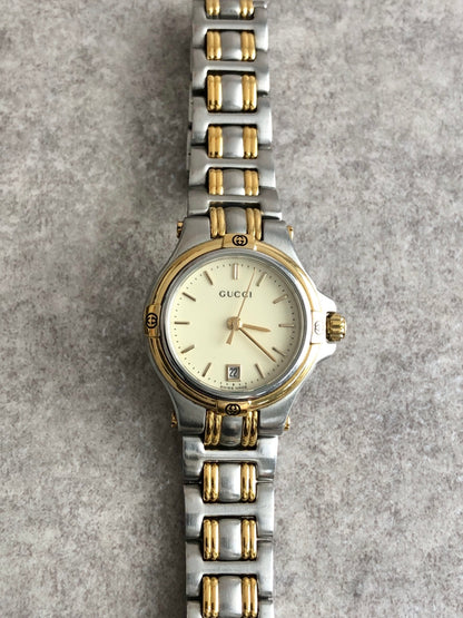 GUCCI Logo Quartz Watch Silver 9040L Vintage xggffd