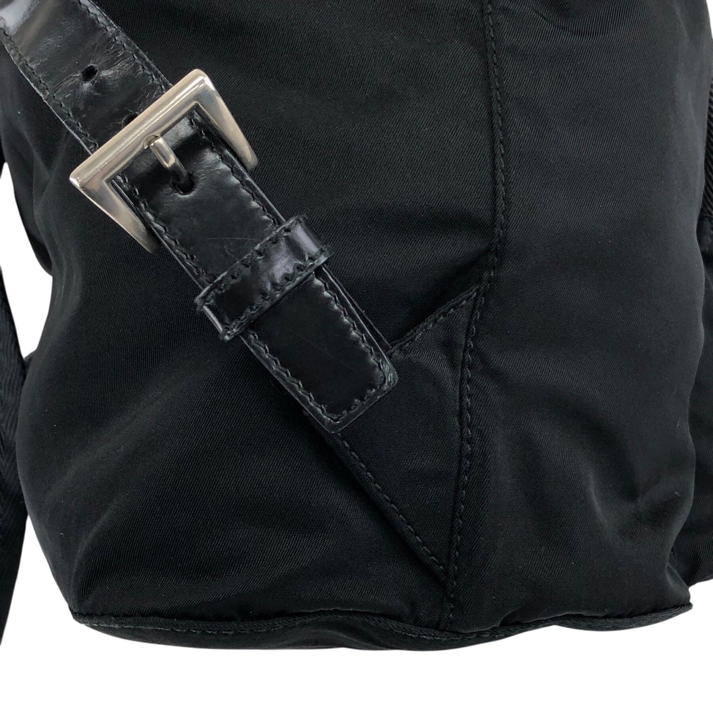 PRADA Tessuto Triangle Logo Front Buckle Backpack Black Vintage f788mi