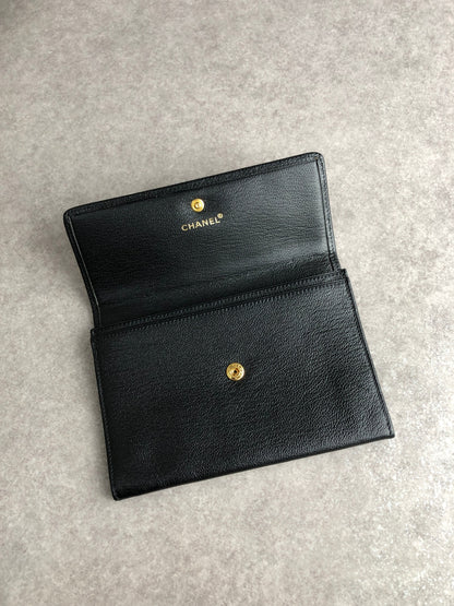 CHANEL Coco Mark Folded Wallet Black Vintage b46bgz