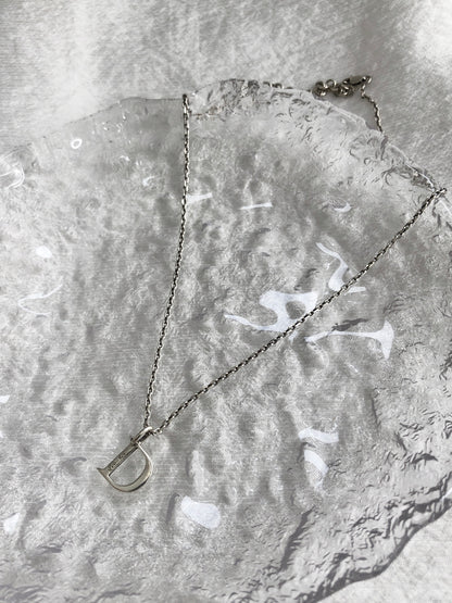 Christian Dior D Motif Necklace Silver Vintage 2nmbuw