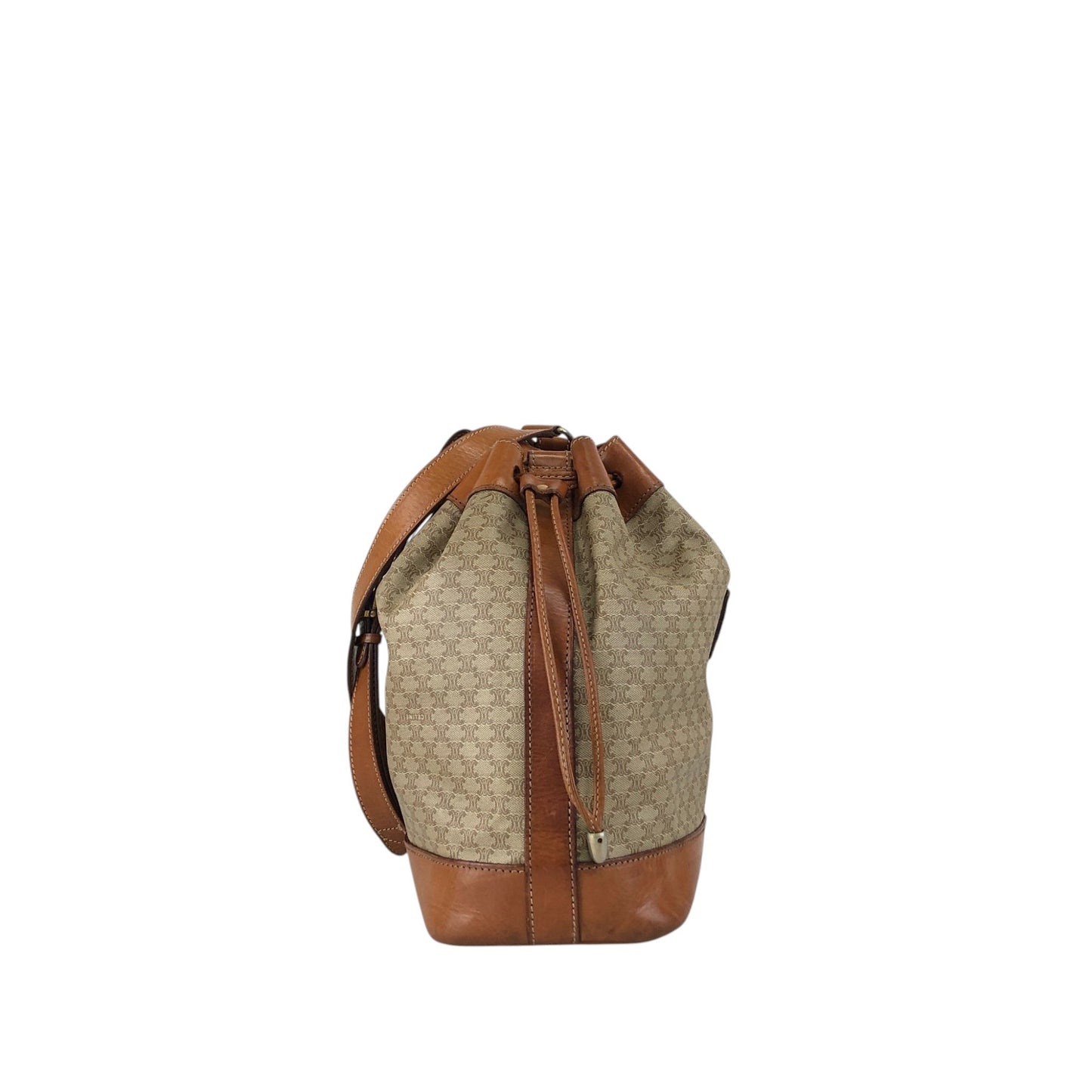 CELINE Macadam Blason Drawstring Shoulder bag Beige Vintage ci27wy