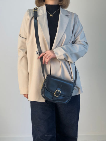 CELINE Front Buckle logo Charm Shoulder bag Black Vintage tpxej8