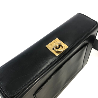 CELINE Gancini Logo Motif Leather Shoulder bag Black Vintage vgez3i