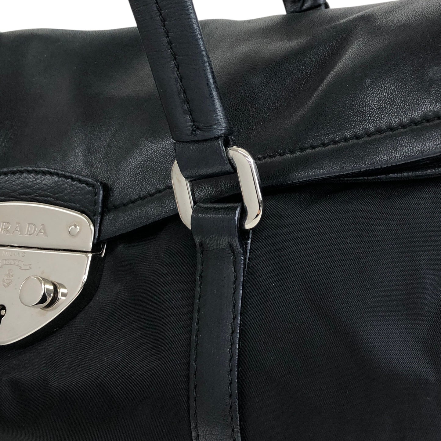 PRADA Triangle Logo Front Lock Totebag Black Vintage dggbp5
