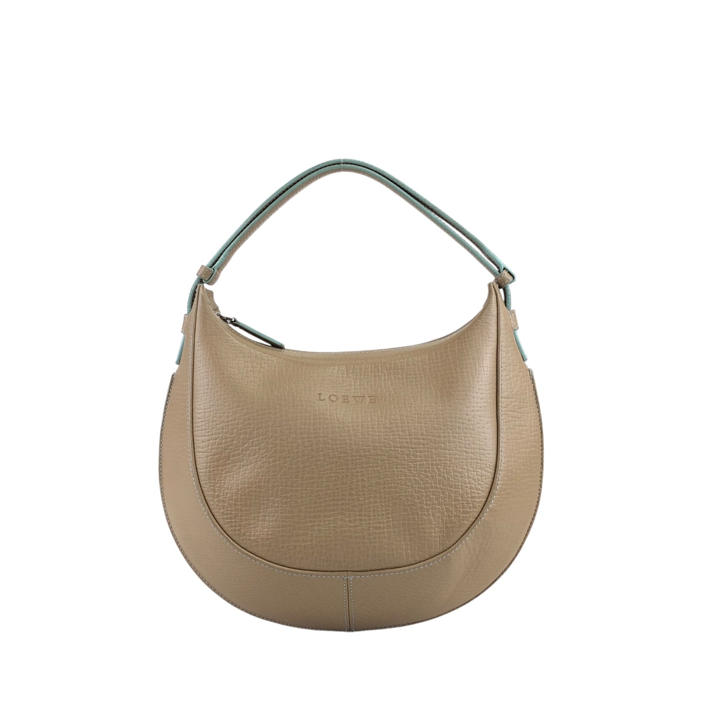 LOEWE Logo Embossed Round  Shoulder bag Hobobag Beige Vintage udejma