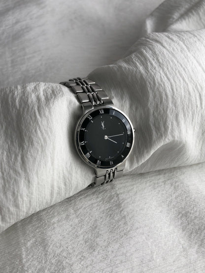 Yves Saint Laurent YSL Logo Watch Silver Vintage rshuab