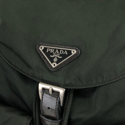 PRADA Triangle Logo Front Buckle Backpack Khaki Vintage nbsyie