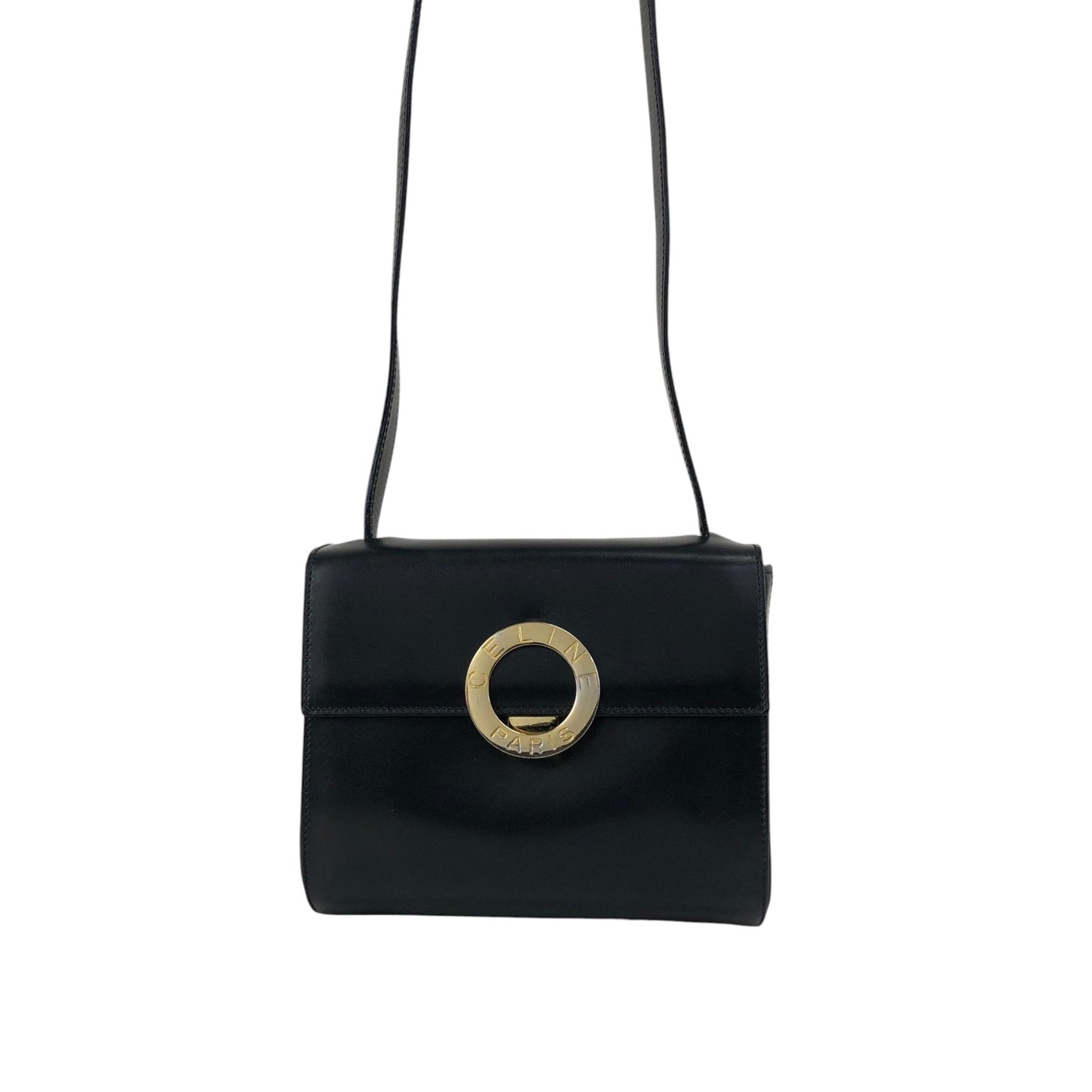 CELINE Circle Logo Shoulder bag Black Vintage ee7fti