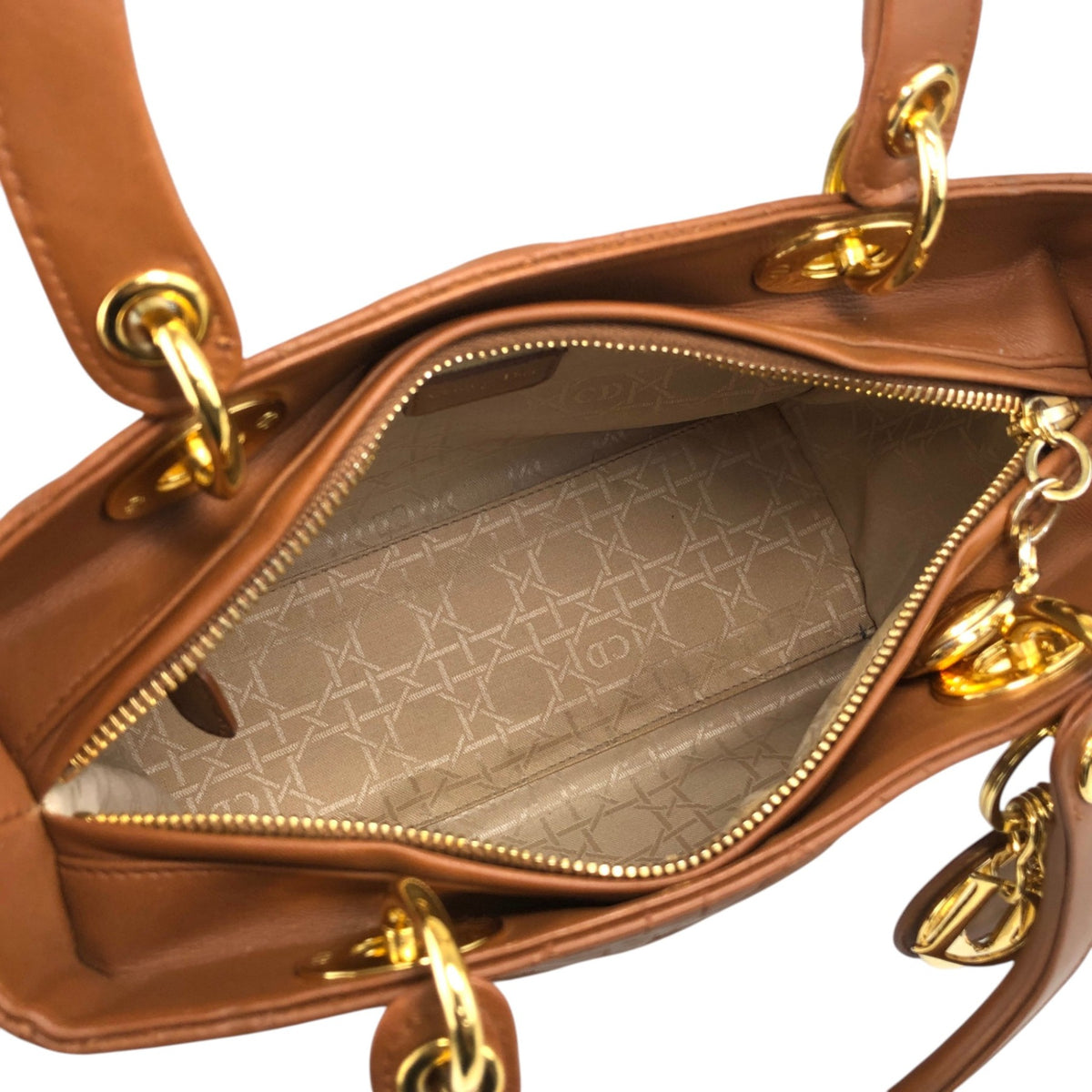 Christian Dior Lady Dior Cannage Logo Charm Two-way Handbag Shoulder bag Brown Vintage 5n4tvr