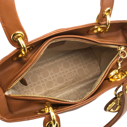 Christian Dior Lady Dior Cannage Logo Charm Two-way Handbag Shoulder bag Brown Vintage 5n4tvr
