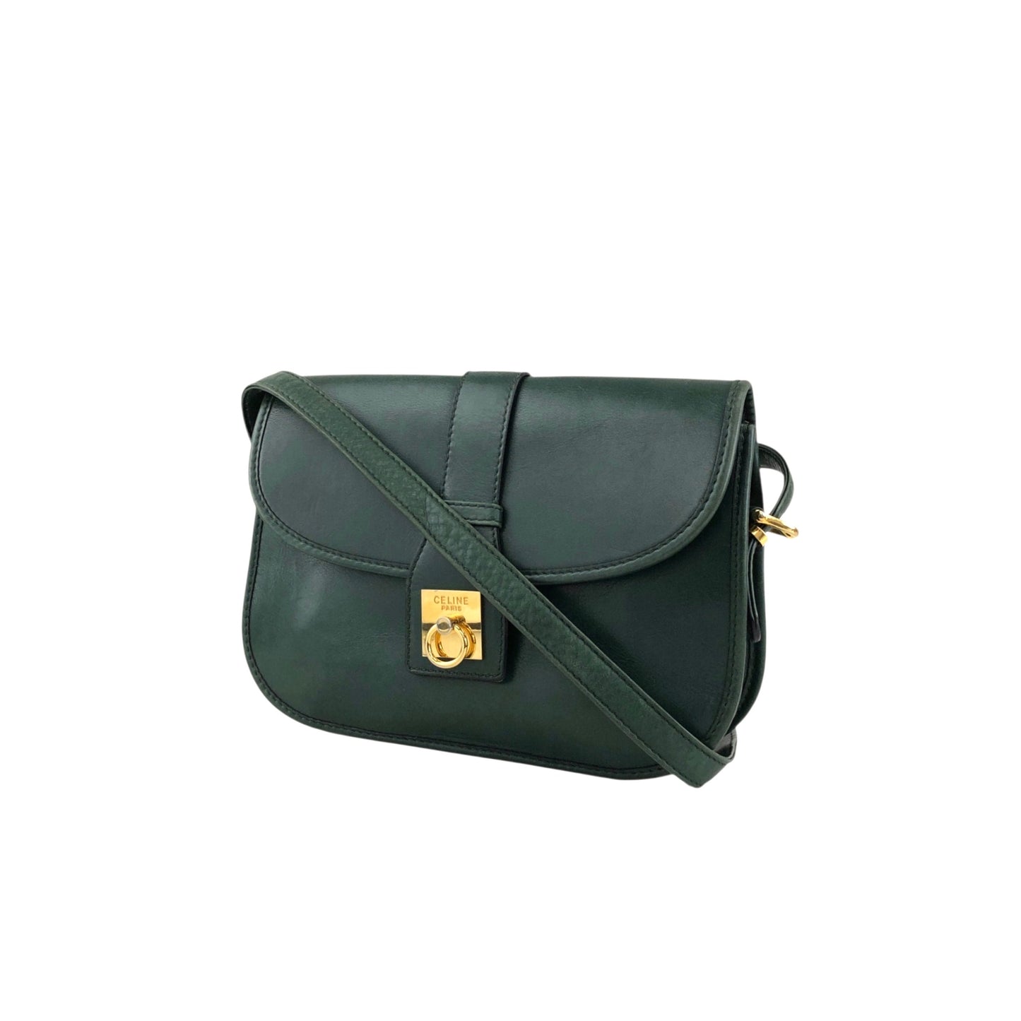 CELINE Gancini Shoulder bag Green Vintage jh6t3a