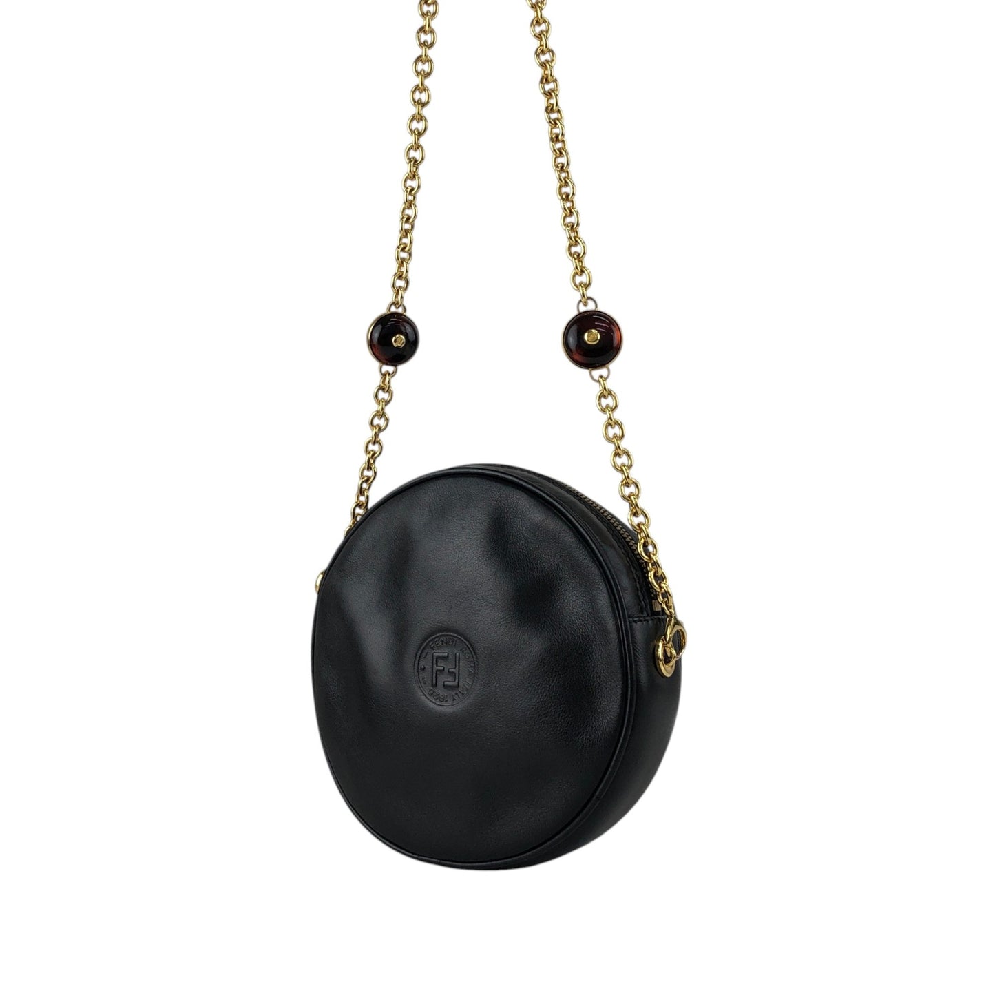 FENDI Logo Embossed Chain Shoulder bag Black Vintage d26mnc